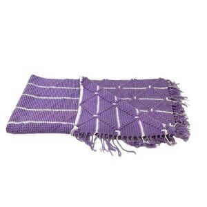 Handmade Crochet Afghan Throw Lap Blanket Lavender White Stripes/Squares 50"x28"
